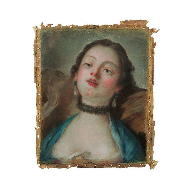 Pietro Antonio Rotari, Blue Eyed Brunette & Young Sleeping Girl, Pastel Drawings On Paper, Framed, Set Of 2 photo furniture