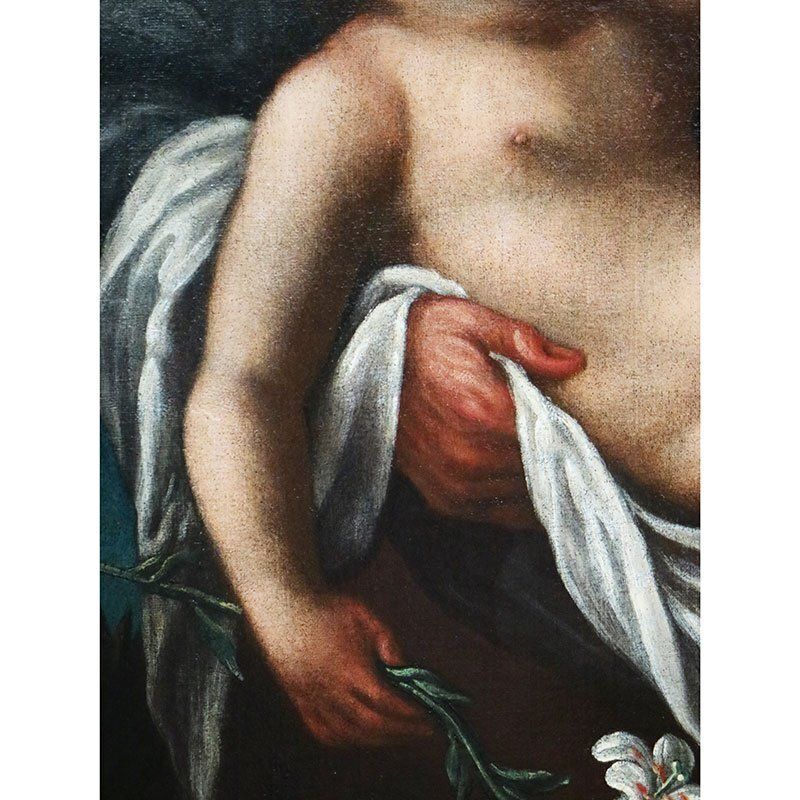 Giuseppe Nuvolone, St. Joseph With The Baby Jesus In His Arms, 1800s, Oil On Canvas, Framed photo vintage