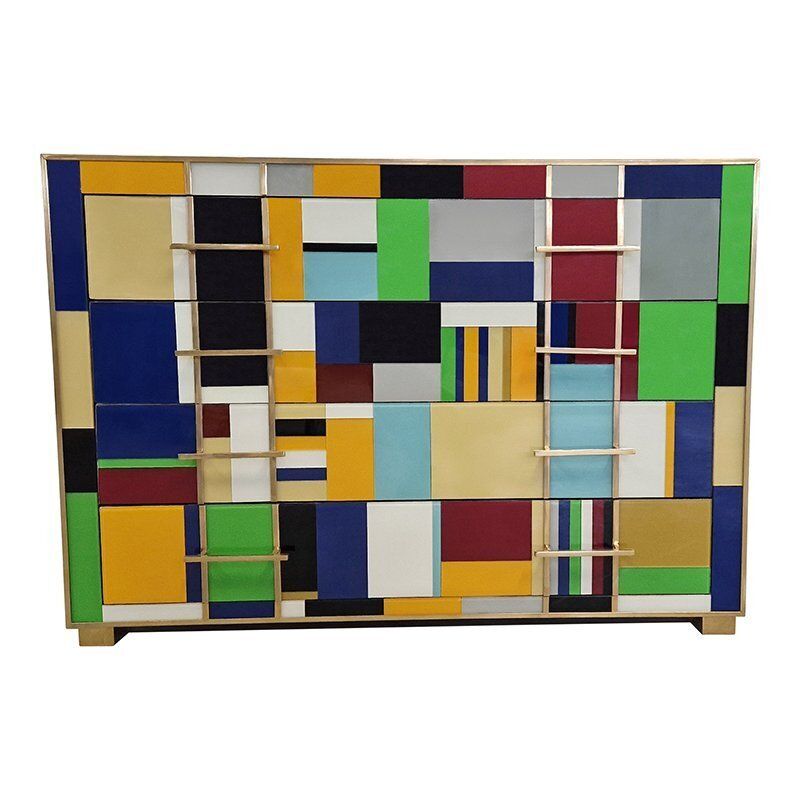 Commode With Multicolored Murano Glass Drawers, 1980s