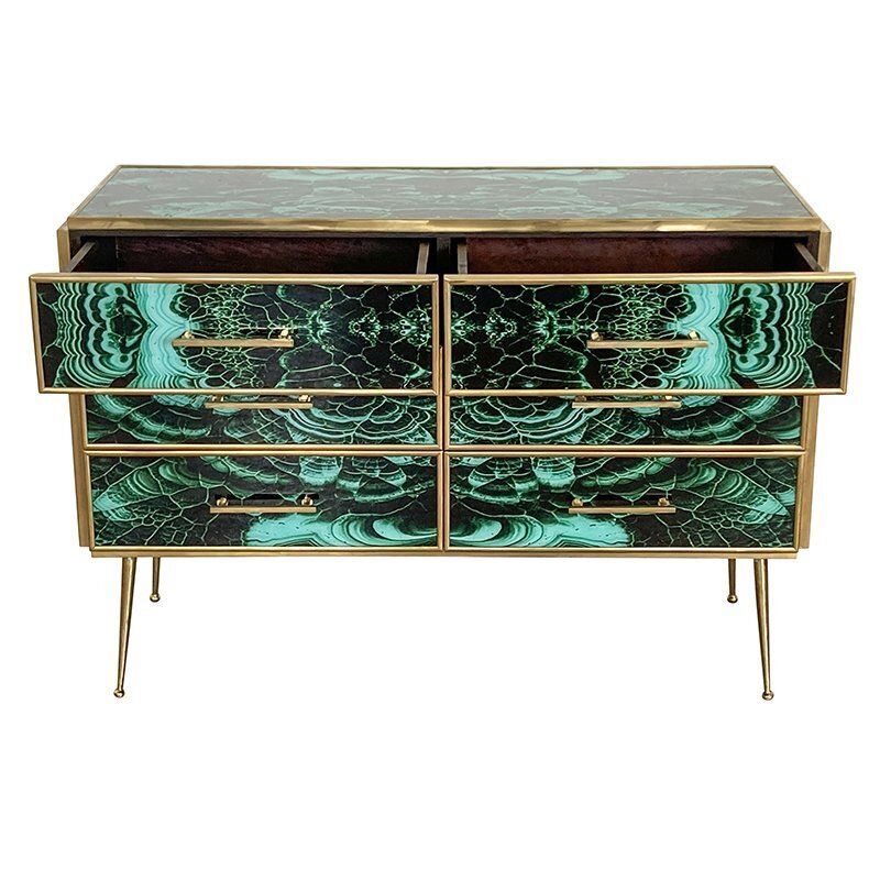 Wooden Dresser In Malachite Glass With Six Drawers, 1980s photo buy
