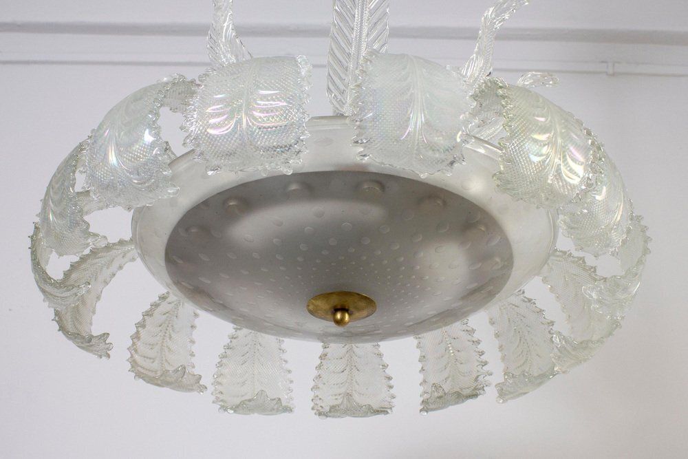 Art Deco Ninfea Iridescent Murano Glass Chandelier Attributed To Barovier, Italy, 1940s photo vintage