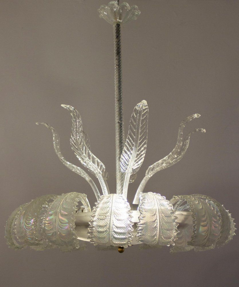 5153.0 Art Deco Ninfea Iridescent Murano Glass Chandelier Attributed To Barovier, Italy, 1940s photo