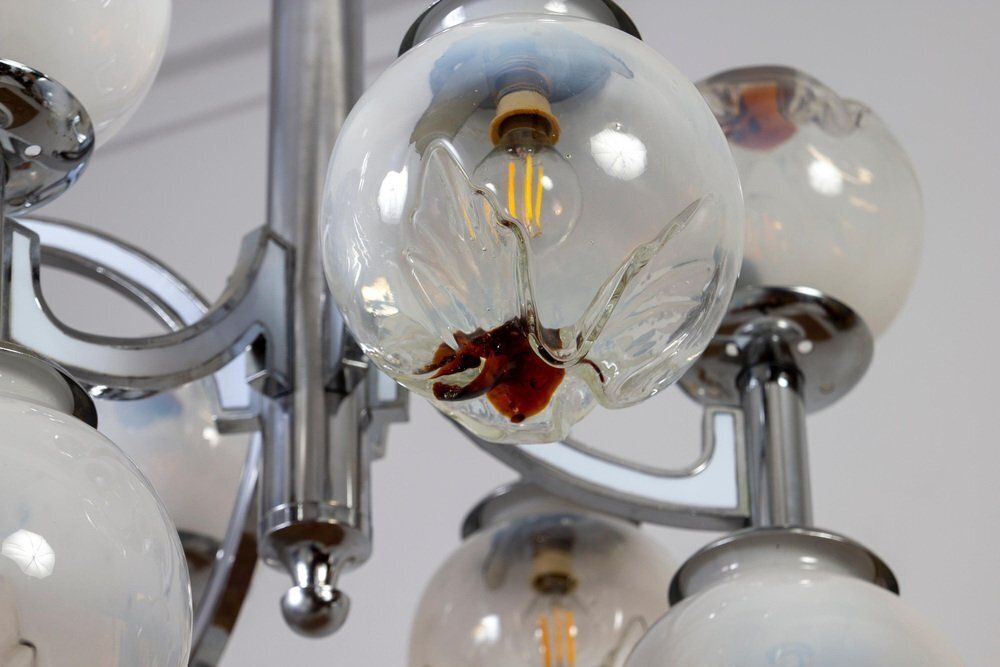 photo for sale Italian Snowball Murano Chandelier From Mazzega, 1960