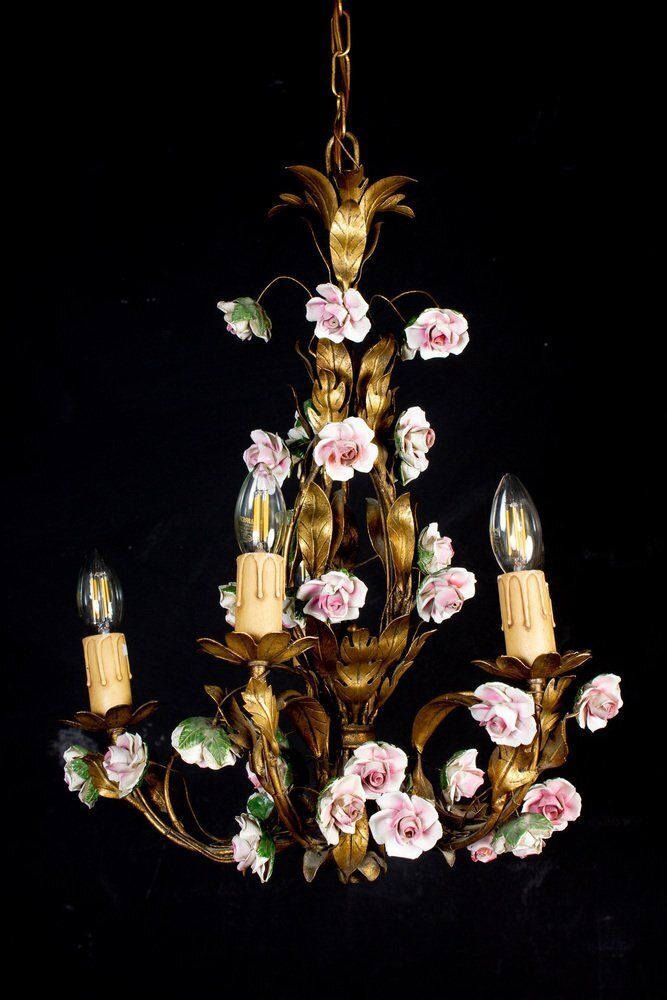 Antique Chandelier With Porcelain Flowers photo for sale