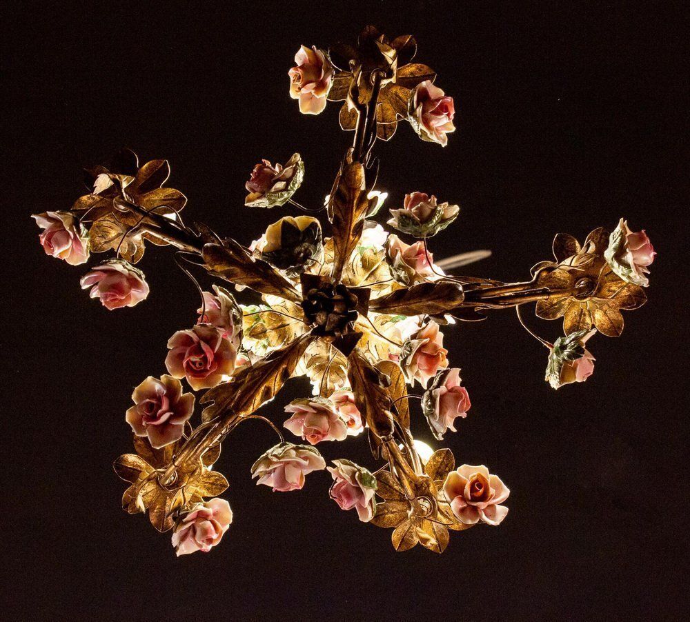 photo for sale Antique Chandelier With Porcelain Flowers