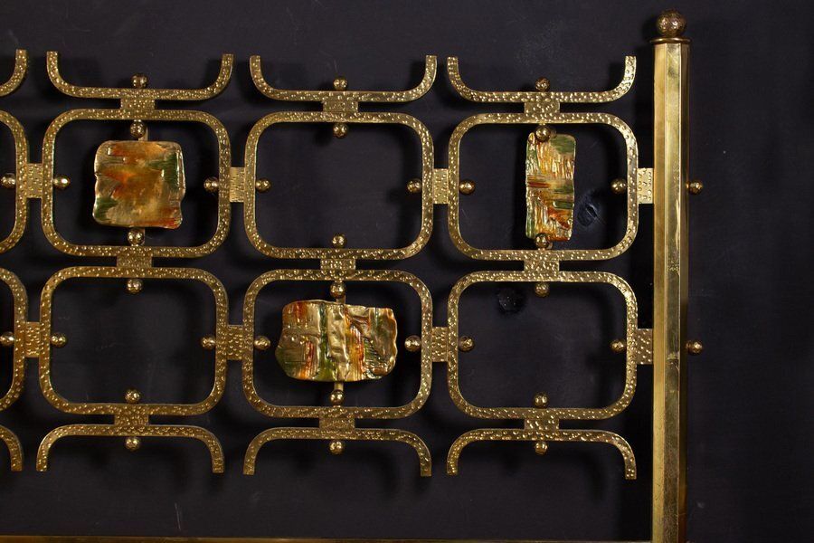Bed With Brass Details By Osvaldo Borsani & Arnaldo Pomodoro, 1950s photo for sale