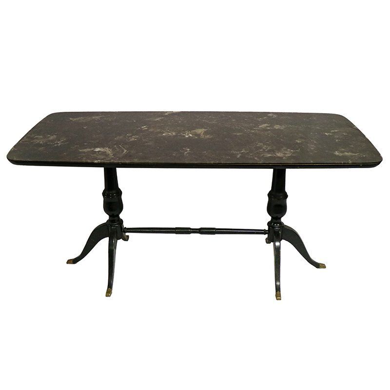 Dining Table With Marble Effect Glass Top, 1930s / 40s