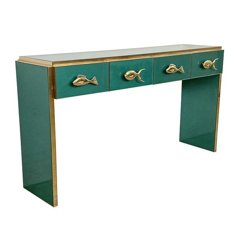Green Glass Console With Four Drawers, 1980s photo Furniture