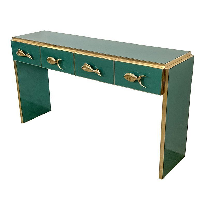 Green Glass Console With Four Drawers, 1980s photo vinterior