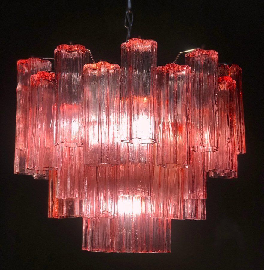 Red Coral Murano Glass Tronchi Chandeliers, 1970, Set Of 2 photo for sale