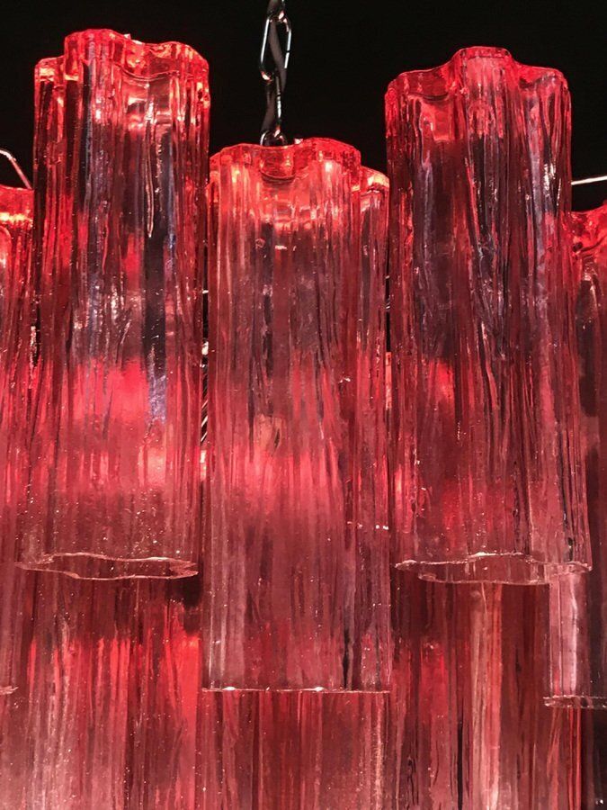 photo for sale Red Coral Murano Glass Tronchi Chandeliers, 1970, Set Of 2