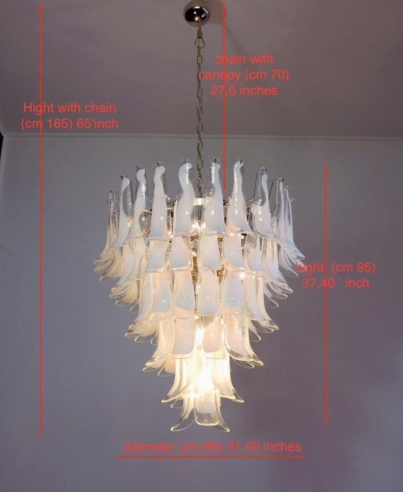 photo for sale Sumptuous Pink And White Petal Murano Glass Chandelier, Italy, 1980s