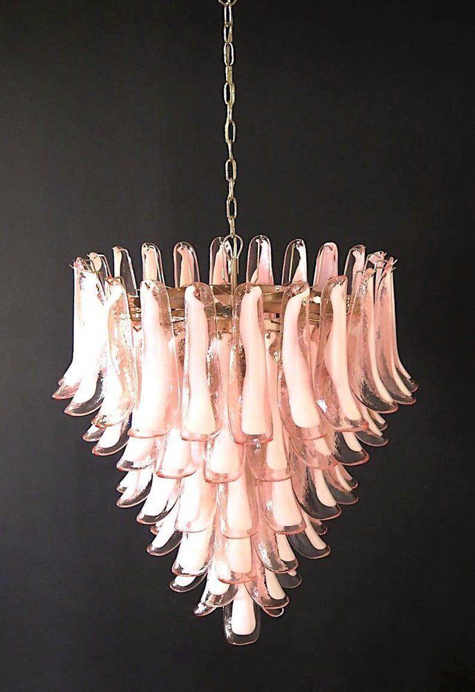 5381.0 Sumptuous Pink And White Petal Murano Glass Chandelier, Italy, 1980s photo