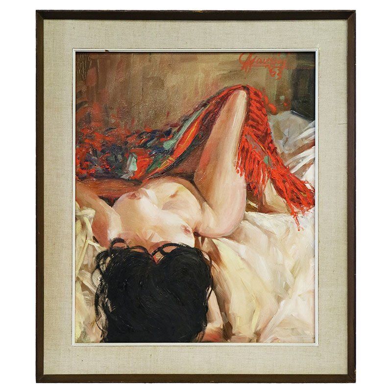 Manzini, Nude Of A Woman Lying, 1963, Oil On Canvas, Framed photo furniture