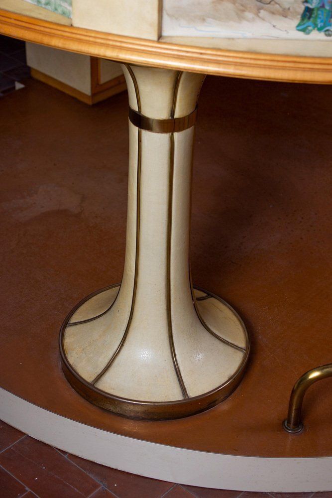 Furniture Mid Century Italian Chinoiserie Cocktail Bar And Stools Attributed To Osvaldo Borsani, 1970s, Set Of 3 photo