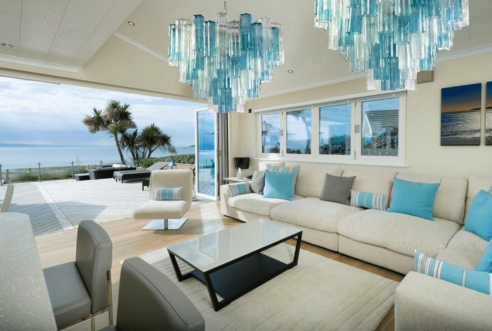 Mid Century Blue And Clear Murano Glass Tronchi Chandelier, 1970s photo 5040.0
