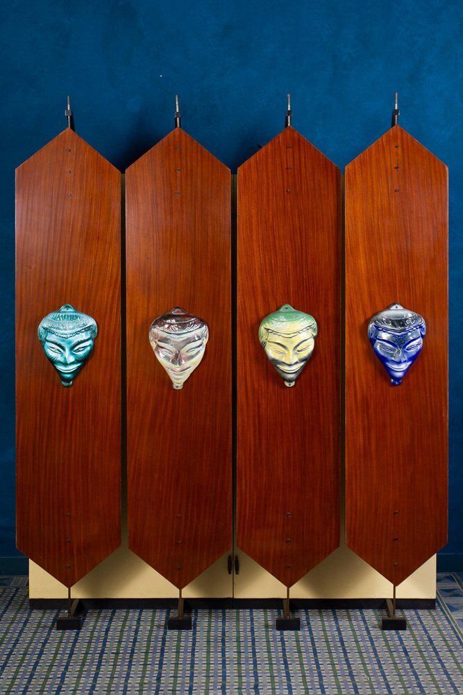 Mid Century Wardrobe With Ceramic Masks, Italy, 1950s photo Furniture