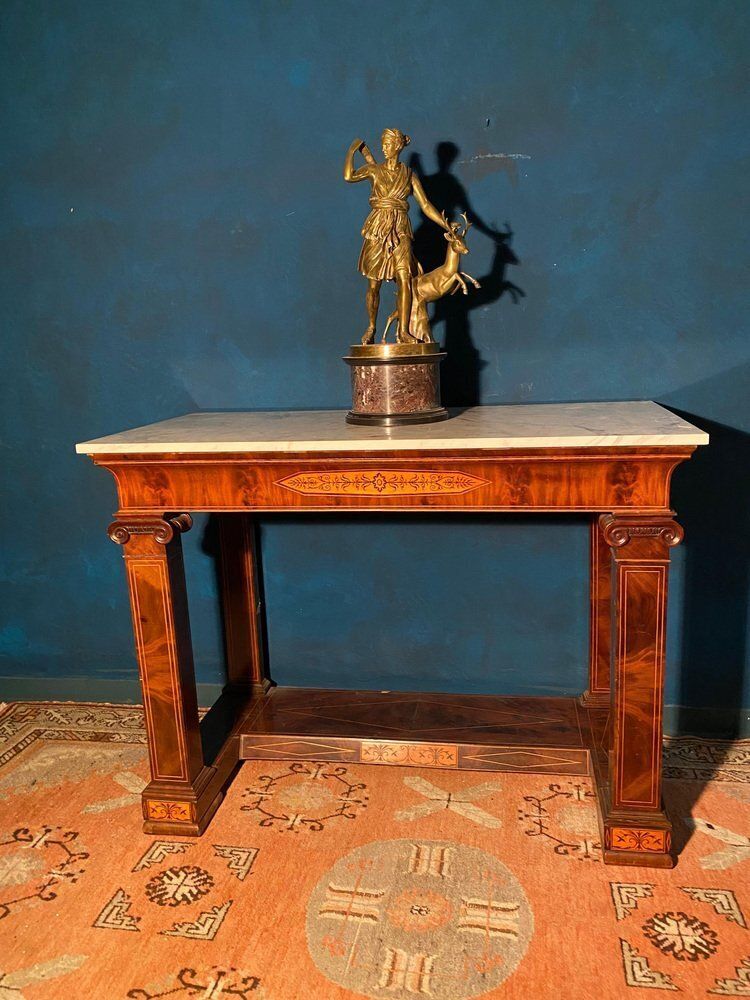 19th Century French Charles X Carrara Marble Top Console Tables, Set Of 2 photo vintage