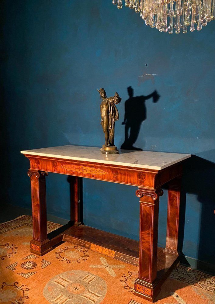 photo vinterior 19th Century French Charles X Carrara Marble Top Console Tables, Set Of 2