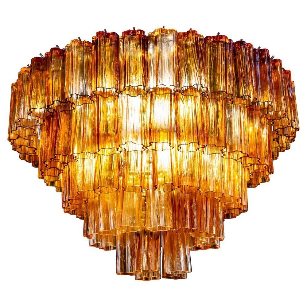 Large Modern Gold Amber Color Murano Glass Chandelier Or Flush Mount, 1970