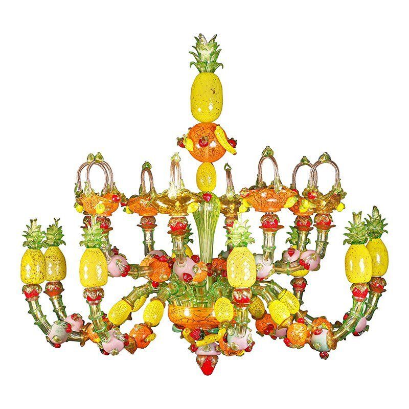Fruit Chandelier With 16 Polychrome Lights In Murano Glass, 1980s