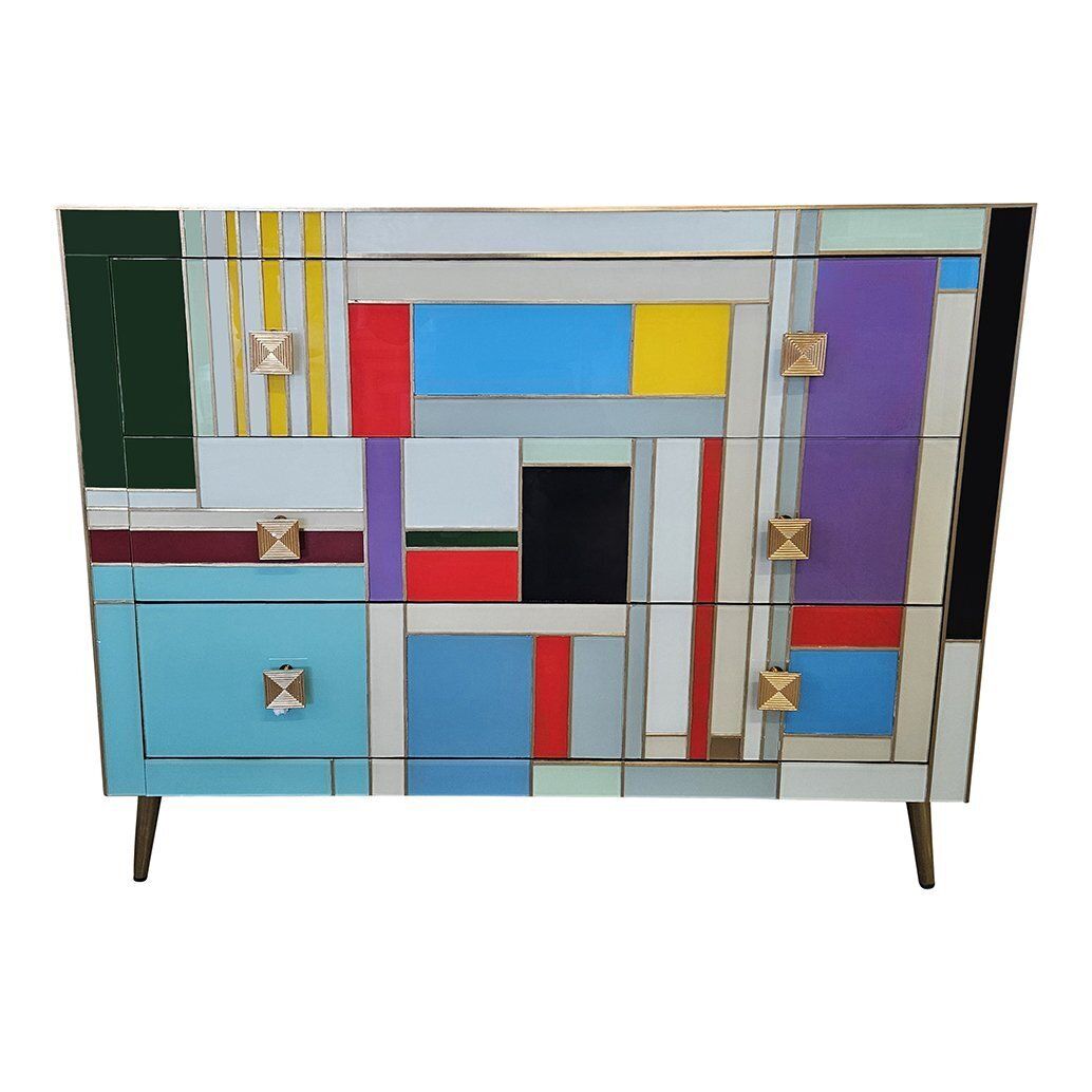 Colored Glass Chest Of Drawers, 1980s