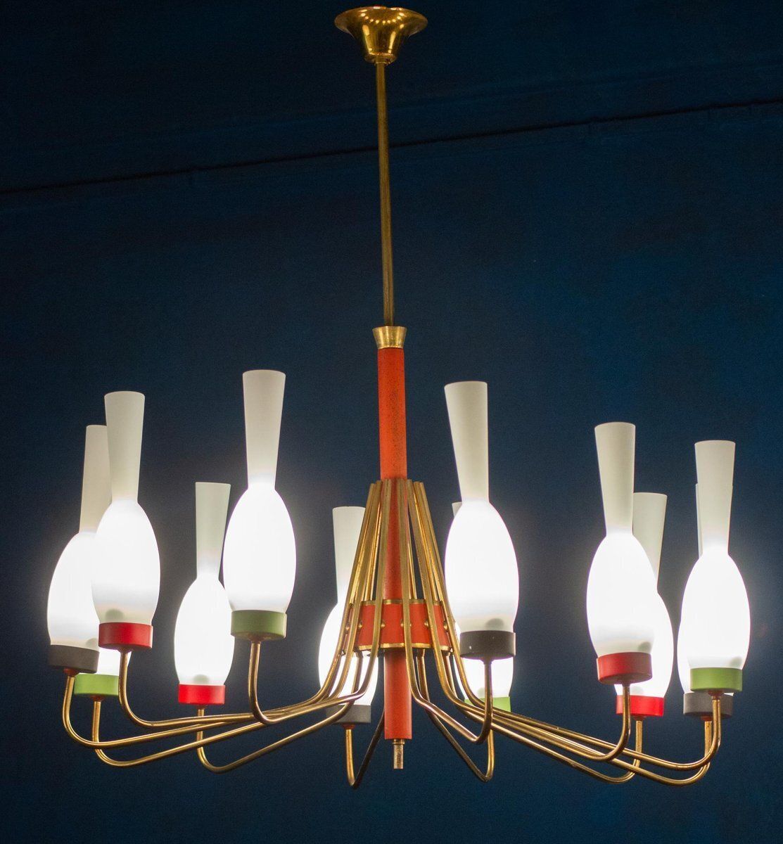 Brass And Murano Glass Chandelier From Stilnovo, Italy, 1950s photo vintage