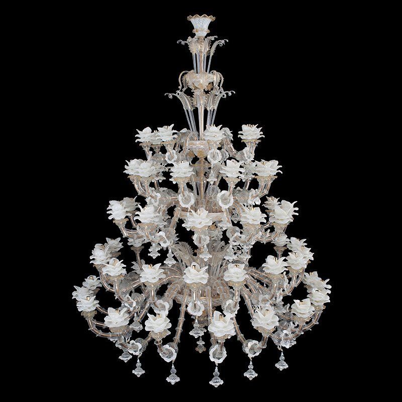 Rezzonico Chandelier In Murano Glass, Crystal And Bronze, 1950s