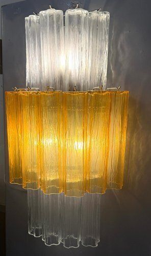 Large Amber And Clear Murano Glass Sconces, 1990, Set Of 2 photo for sale