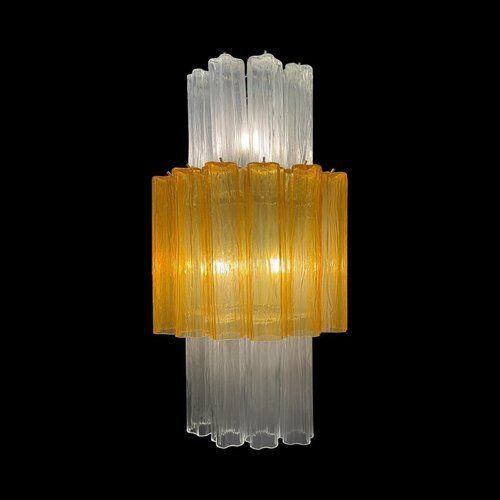 4584.0 Large Amber And Clear Murano Glass Sconces, 1990, Set Of 2 photo
