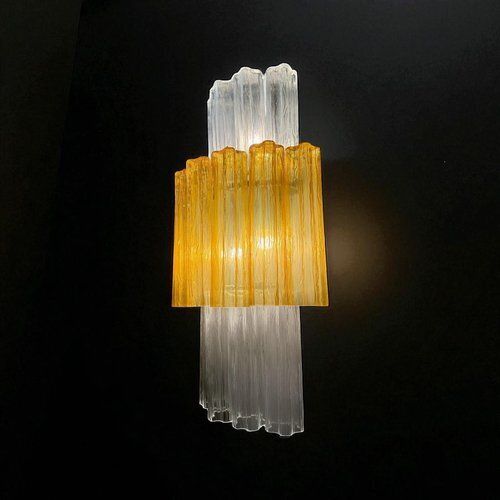 photo buy Large Amber And Clear Murano Glass Sconces, 1990, Set Of 2