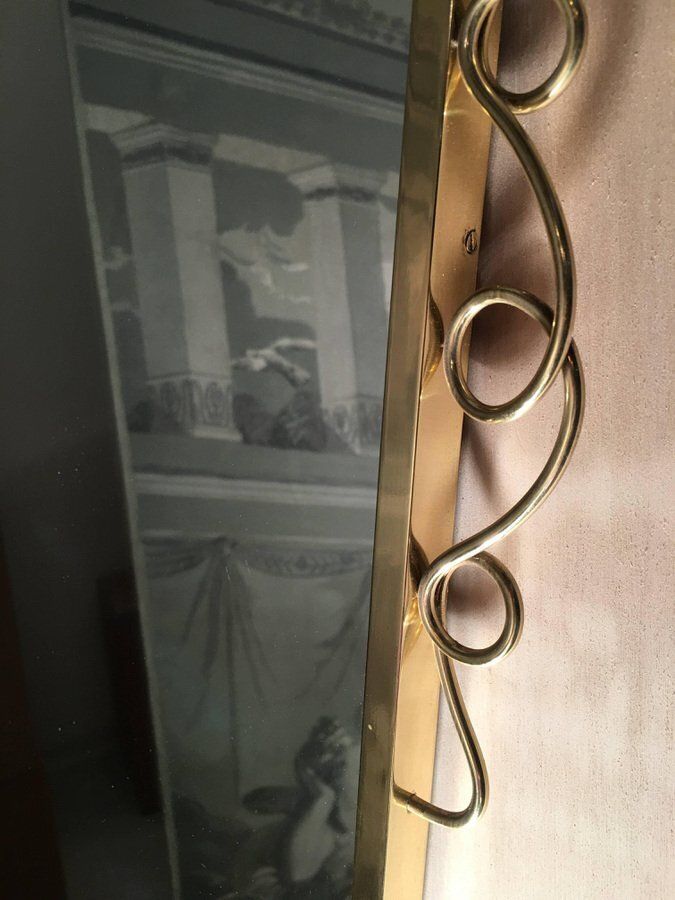 Brass Mirror With Small Console Table In The Style Of Gio Ponti, 1950s, Set Of 2 photo vinterior