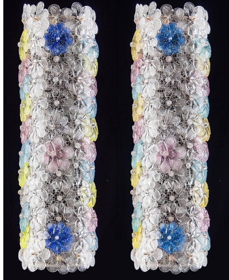 Venetian Glass Flower Sconces, 1950s, Set Of 2 photo furniture