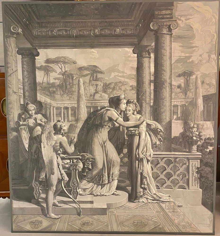 After Merry Joseph Blondel & Louis Lafitte, The Reconciliation Of Venus & Psyche, Grisaille Painting On Paper, 19th Century photo for sale