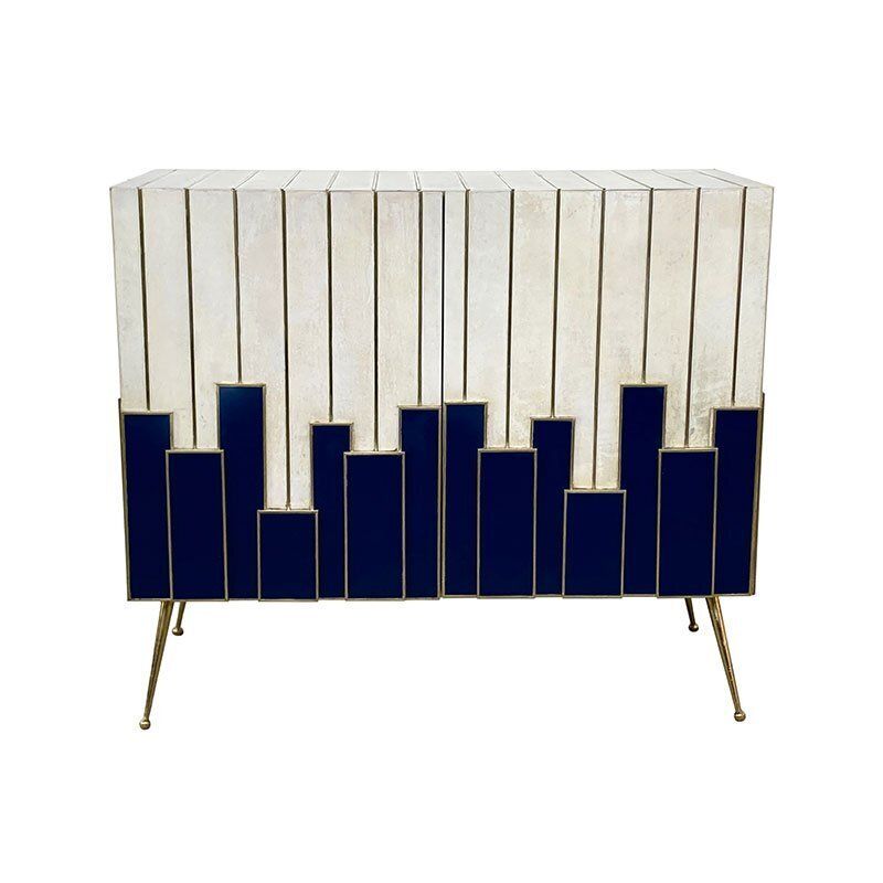 Cabinet With Two Doors In Blue Glass And Natural Parchment, 1980s