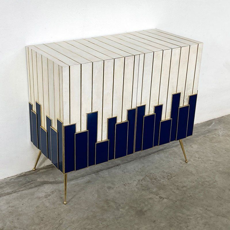 Cabinet With Two Doors In Blue Glass And Natural Parchment, 1980s photo furniture