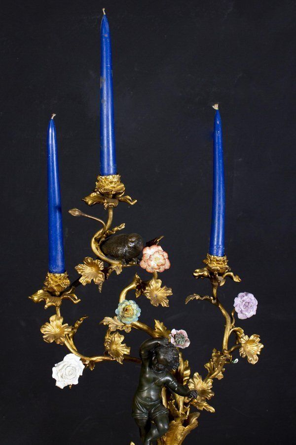 19th Century French Bronze And Gilt Candelabras, Set Of 2 photo for sale