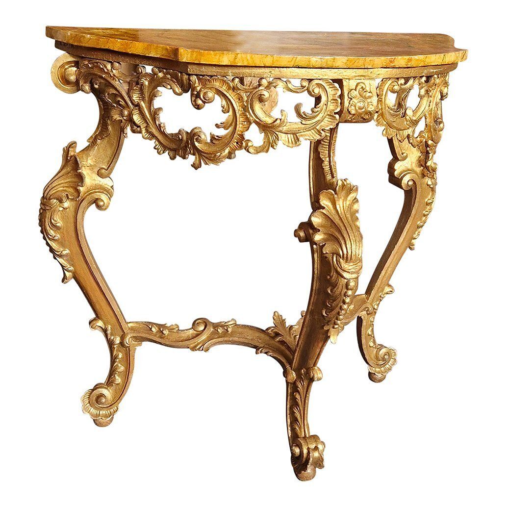 Early 20th Century Louis XV Half Moon Console In Carved And Gilded Wood, Venice, 1980s photo furniture