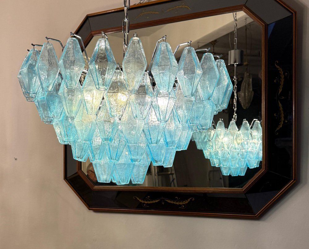 Light Blue Murano Glass Chandeliers From Poliedri, 1990s, Set Of 2 photo Lighting