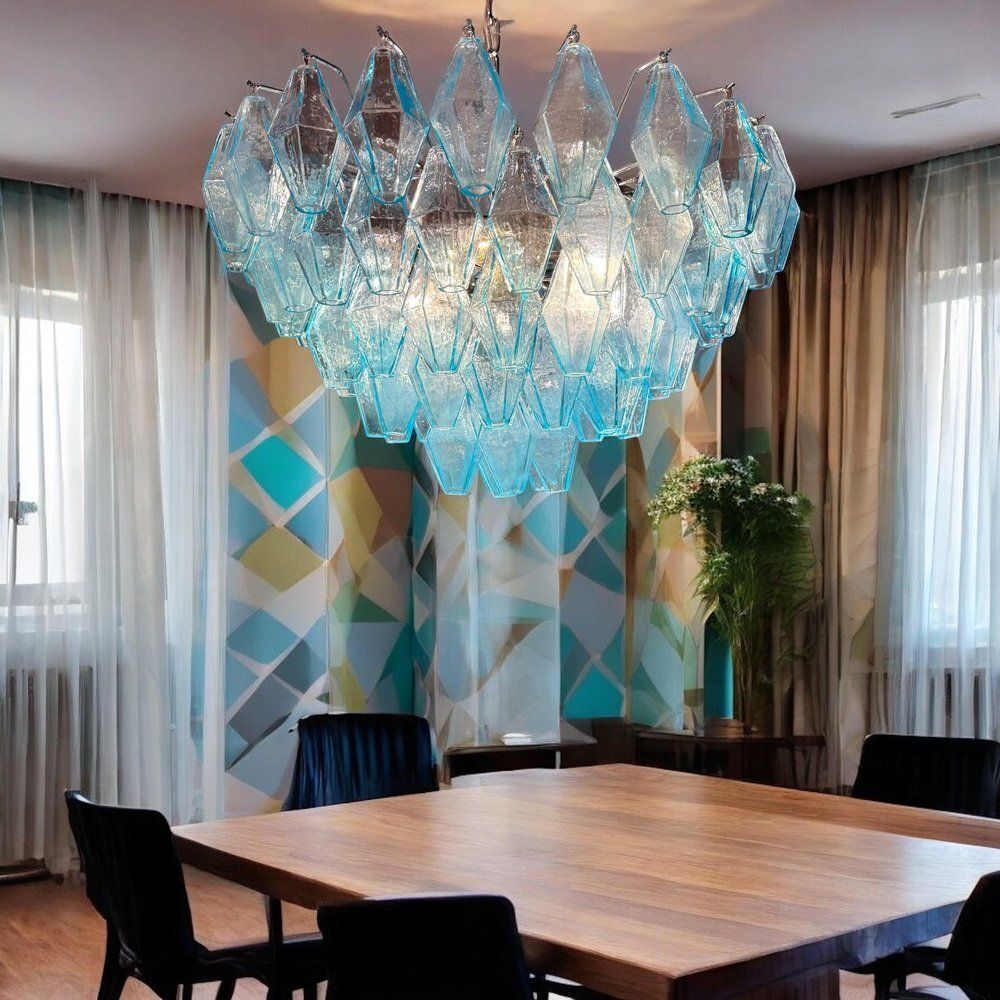 Lighting Light Blue Murano Glass Chandeliers From Poliedri, 1990s, Set Of 2 photo