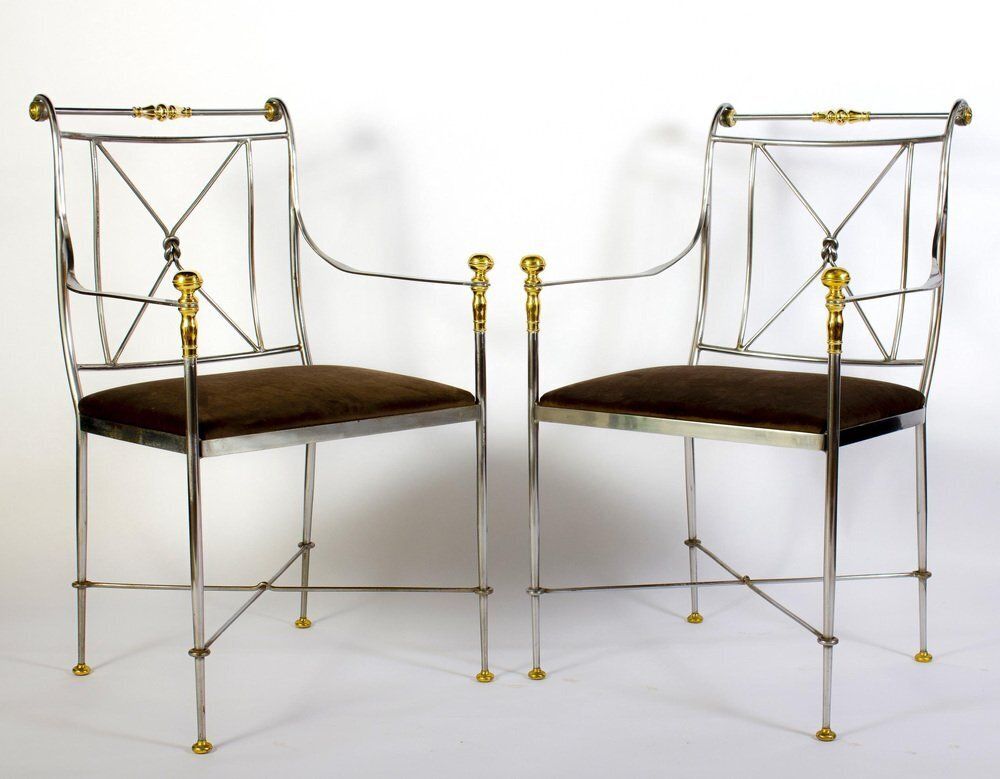 Italian Steel And Brass Armchair By Orlandi, 1970s photo furniture