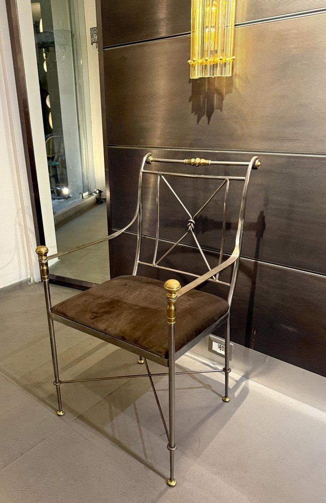 photo furniture Italian Steel And Brass Armchair By Orlandi, 1970s