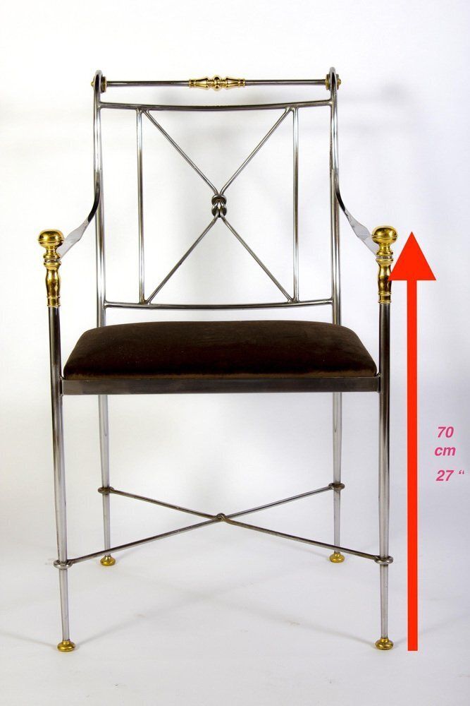 photo vinterior Italian Steel And Brass Armchair By Orlandi, 1970s