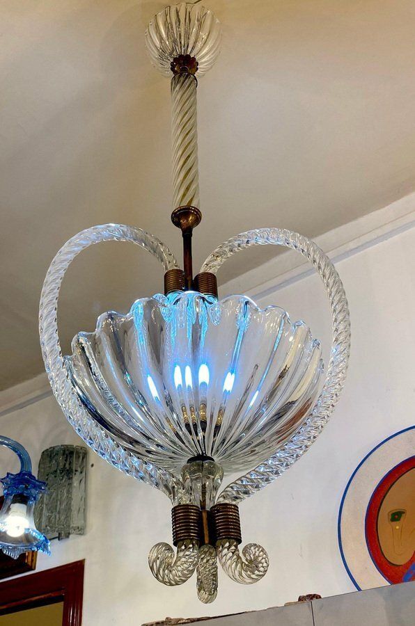 Italian Art Deco Chandelier Or Lantern By Ercole Barovier, 1940s photo for sale