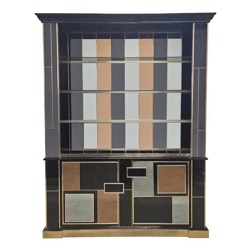 Illuminated Mirrored Glass Bookcase, 1980s photo vinterior
