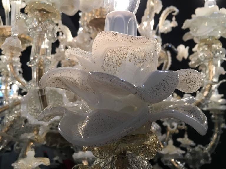 Murano Chandeliers In White & Gold, 1980s, Set Of 2 photo vintage