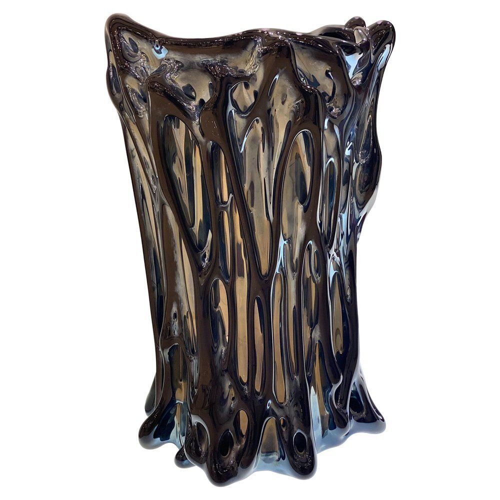 Black Iridescent Murano Glass Vase, 1980s