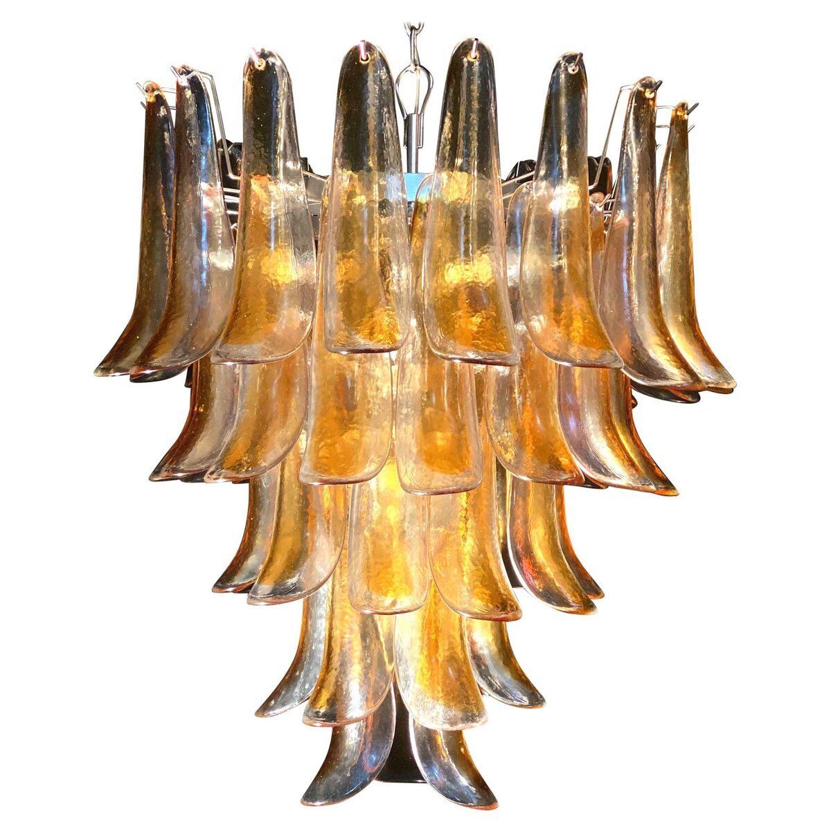 Italian Murano Glass Chandelier With Amber Glass Petals, 1970s