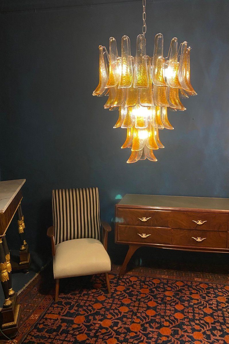 Italian Murano Glass Chandelier With Amber Glass Petals, 1970s photo 3105.0