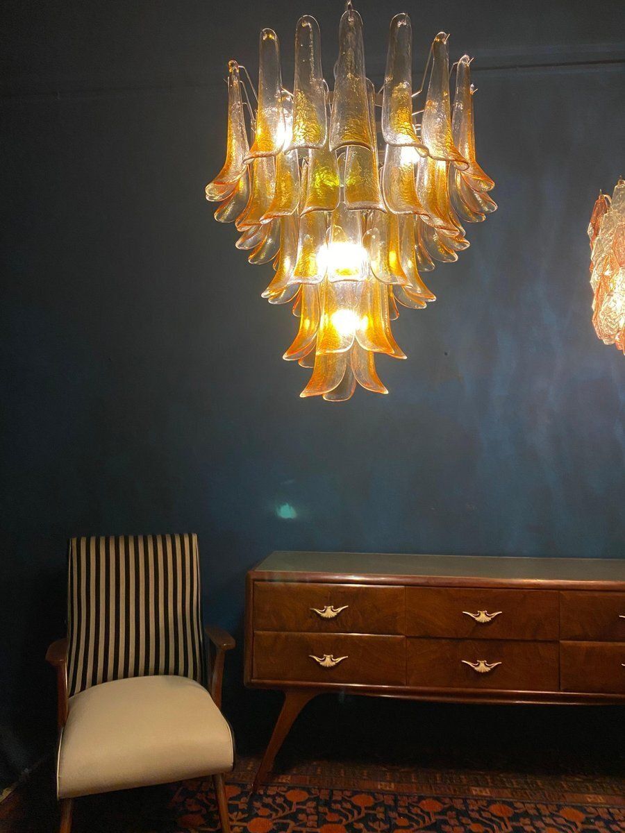 photo buy Italian Murano Glass Chandelier With Amber Glass Petals, 1970s